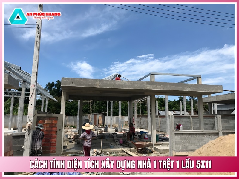 Cách tính diện tích xây dựng nhà 1 trệt 1 lầu 5x11