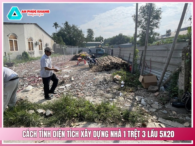 Cách tính diện tích xây dựng nhà 1 trệt 3 lầu 5x20