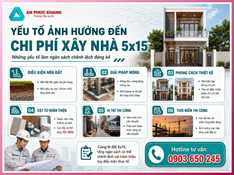 yếu tố ảnh hưởng đến chi phí xây nhà 5x15