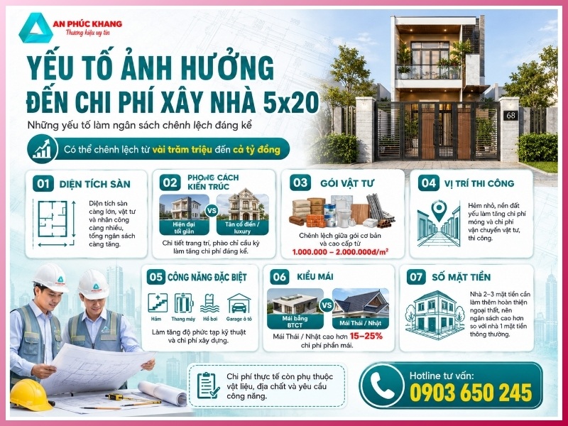 yếu tố ảnh hưởng đến chi phí xây nhà 5x20