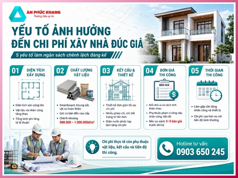 yếu tố ảnh hưởng đến chi phí xây nhà đúc giả