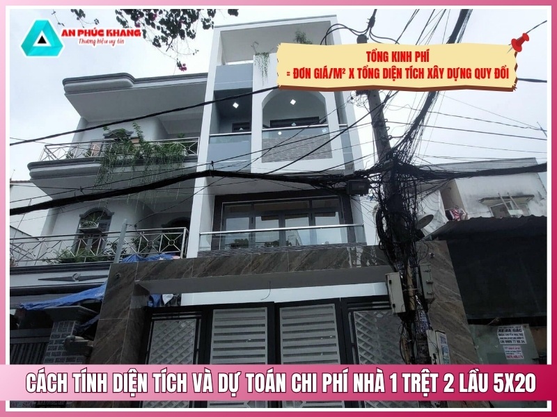 Cách tính diện tích và dự toán chi phí nhà 1 trệt 2 lầu 5x20