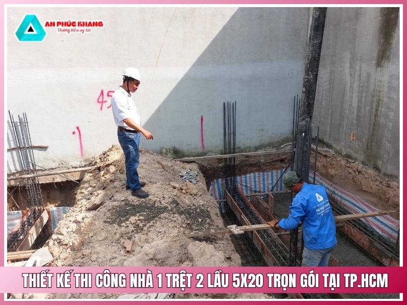 Đơn vị thiết kế thi công nhà 1 trệt 2 lầu 5x20 trọn gói tại TP.HCM