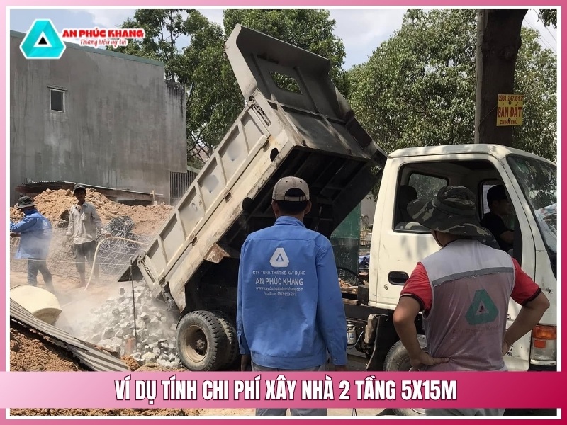 Ví dụ tính chi phí xây nhà 2 tầng 5x15m