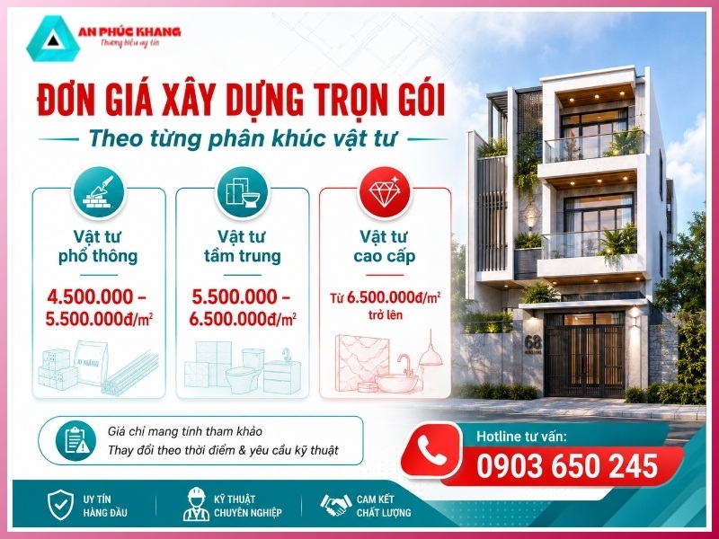 Đơn giá xây dựng trọn gói theo từng phân khúc