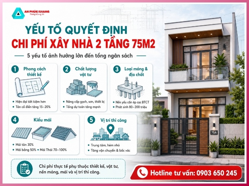 yếu tố quyết định chi phí xây nhà 2 tầng 75m2