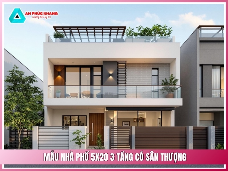 Mẫu nhà phố 5x20 3 tầng có sân thượng