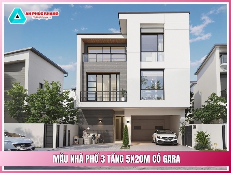Mẫu nhà phố 3 tầng 5x20m có gara