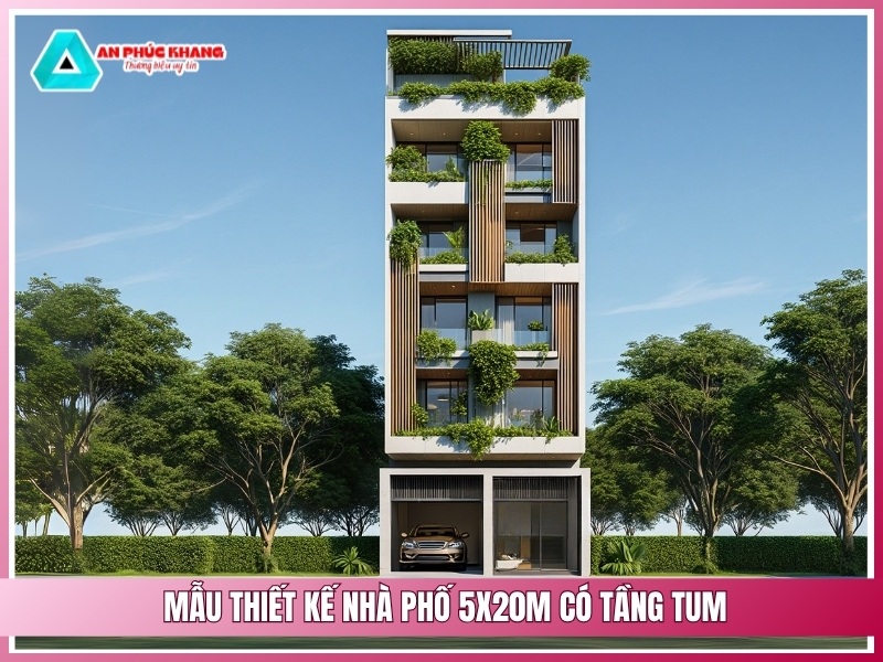 Mẫu thiết kế nhà phố 5x20m có tầng tum